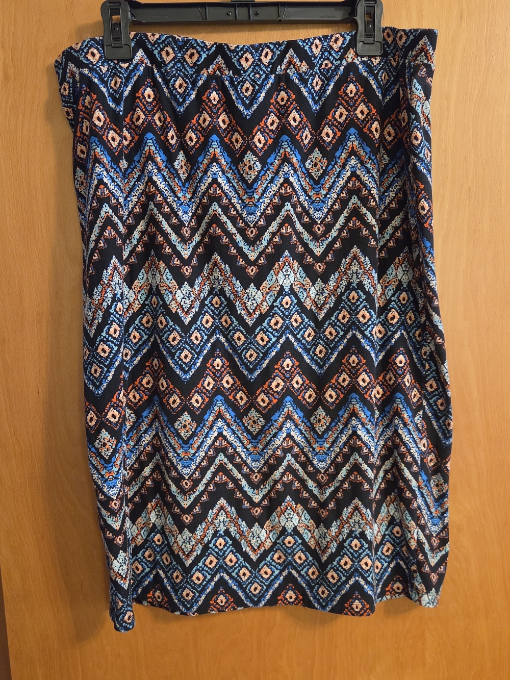 French Laundry Chevron Pencil Skirt in Black, Blue and Coral
